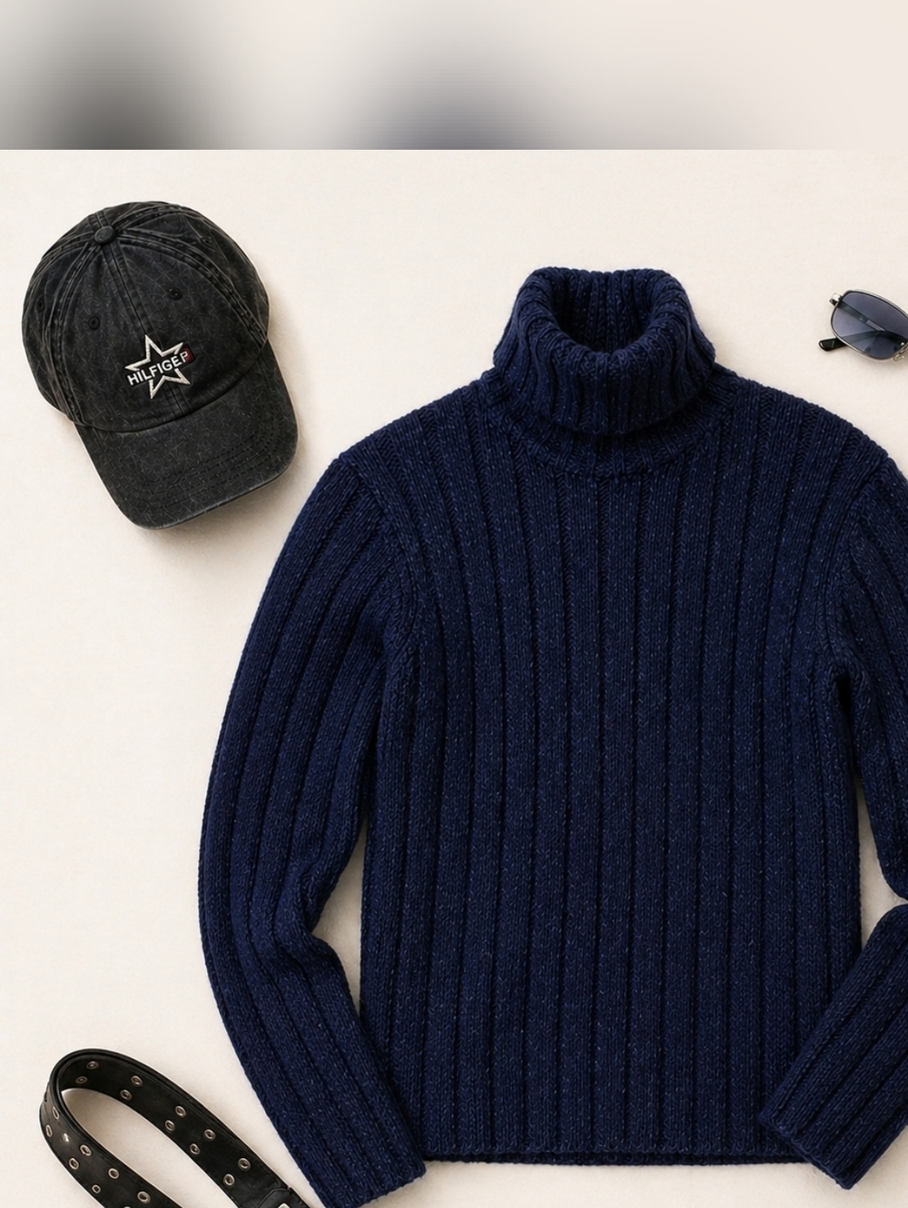 Abercrombie & Fitch Blue Ribbed LAMBSWOOL Blend Turtleneck Sweater. Mens Small